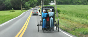 Amish Rollerblading Behind Buggy