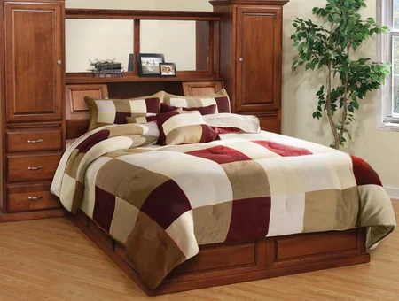 Solid wood Amish bedroom set with wall unit headboard at Cabinfield Lancaster PA