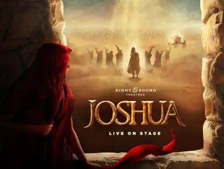 Joshua live on stage ad poster with desert scene at Sight and Sound Theatres in Lancaster PA