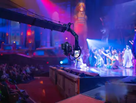 Camera crane filming a live biblical stage production at Sight and Sound Theatres in Lancaster PA for streaming