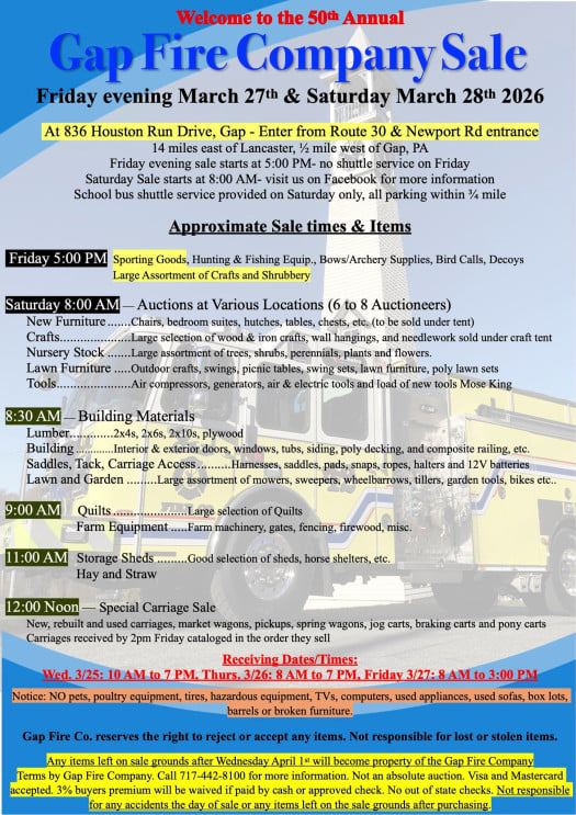 Gap Fire Company Sale - Gap, PA