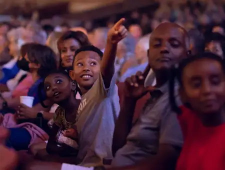 Family in the audience reacting with excitement during a live show at Sight and Sound Theatres in Lancaster PA