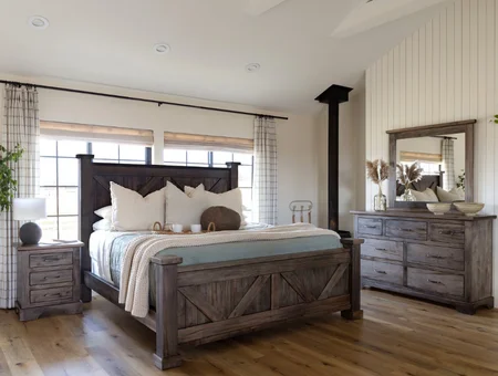 Handcrafted Amish wood bedroom set with four poster bed and dresser at Amish Outlet Store Lancaster PA