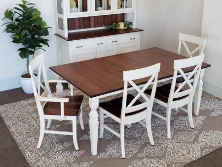 Two tone wood and white dining table set with hutch at Country Lane Furniture Lancaster PA