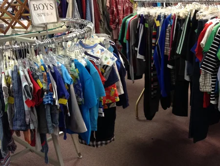 Boys secondhand clothing racks at Columbia Re-uzit Thrift Shop Lancaster PA