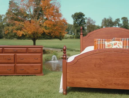 Solid cherry wood four poster bed and dresser at Georges Furniture Lancaster PA