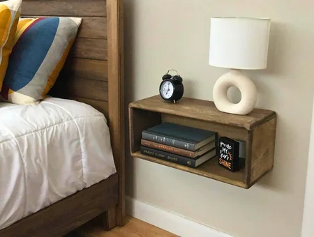 Handcrafted wood floating nightstand with open shelf by Lancaster County Crafted furniture makers in Lancaster PA