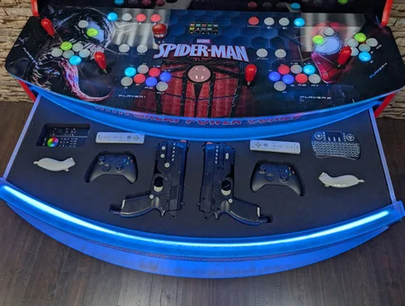 Retro-Cade custom Spider-Man arcade cabinet with LED lighting and controllers in Lancaster PA