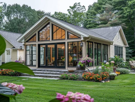 Smucker and Sons custom home addition with floor to ceiling windows and landscaping in Lancaster PA