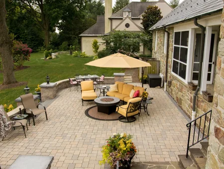 Willow Gates Home and Landscape paver patio with fire pit and outdoor seating in Lancaster PA