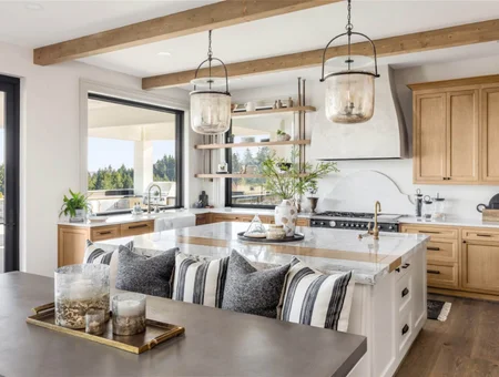 Smucker Innovations custom kitchen remodel with wood beam ceiling and large island in Lancaster PA
