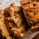 Freshly sliced chocolate chip banana bread from the bakery at Hershey Farm Restaurant in Strasburg Lancaster County PA