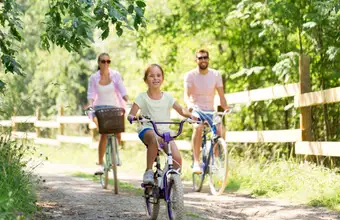 Family biking on a trail in Lancaster County PA