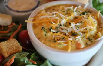 Casey Jones Restaurant cheesy soup with salad and croutons - birthday party dining Lancaster PA