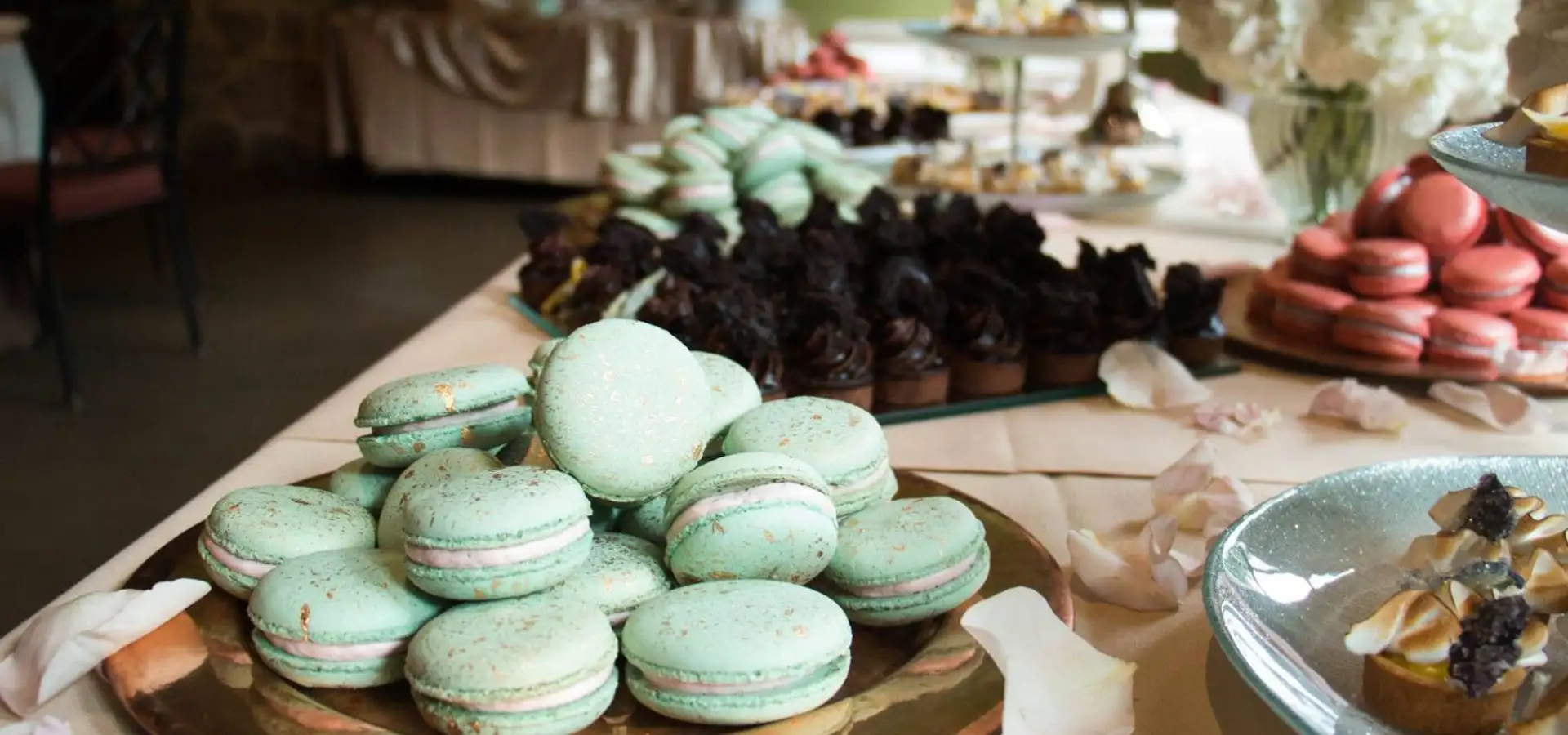 Catering dessert spread with macarons and pastries at the Inn at Leola Village Lancaster County PA