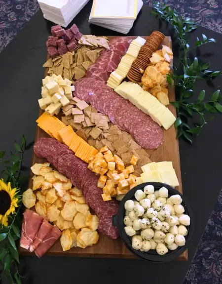 Courtyard Cafe catering charcuterie board with salami cheese and crackers - Lancaster PA