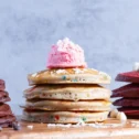 Specialty pancake stacks with ice cream toppings on the kids menu at Hershey Farm Restaurant in Strasburg Lancaster County PA