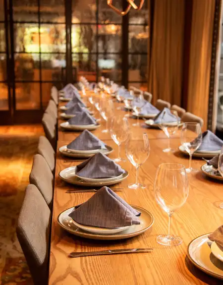 Plough Restaurant group dining table set for private event - Lancaster PA