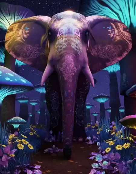 Colorful neon elephant digital art display at Laserdome indoor entertainment center in Lancaster PA