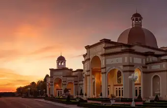 Grand neoclassical building at sunset, things to do in Lancaster PA