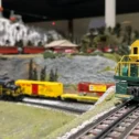 Model train layout with detailed scenery at Choo Choo Barn train display in Strasburg Lancaster County PA