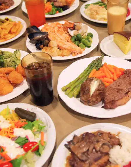 Shady Maple Smorgasbord Pennsylvania Dutch buffet spread with seafood and meats - Lancaster PA