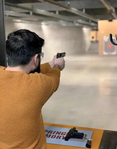 Indoor pistol shooting lane at Prince Morr shooting range in Lancaster County PA