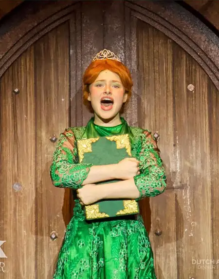 Princess Fiona character performance on stage at Dutch Apple Dinner Theatre in Lancaster PA