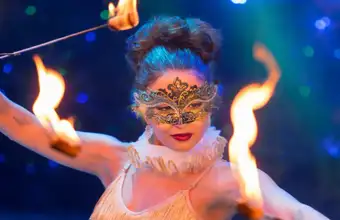 Masked fire dancer performing live entertainment in Lancaster PA