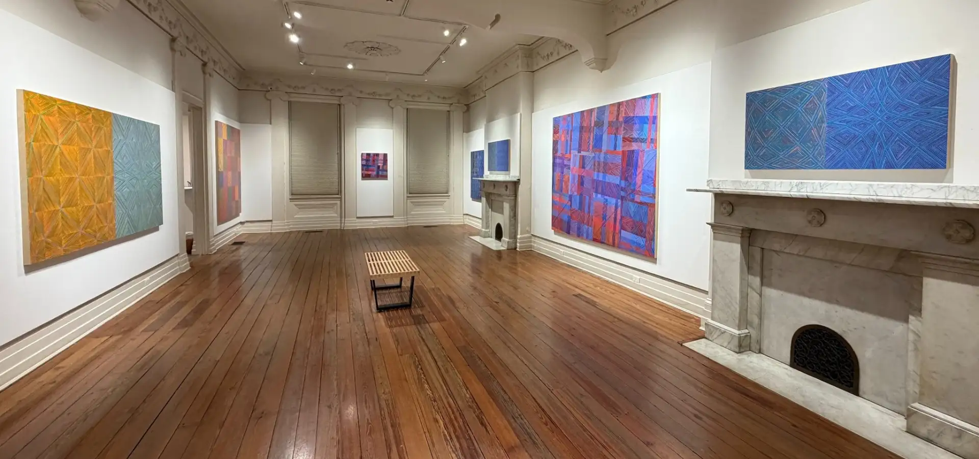 Art gallery interior with colorful paintings at Lancaster Museum of Art in Pennsylvania
