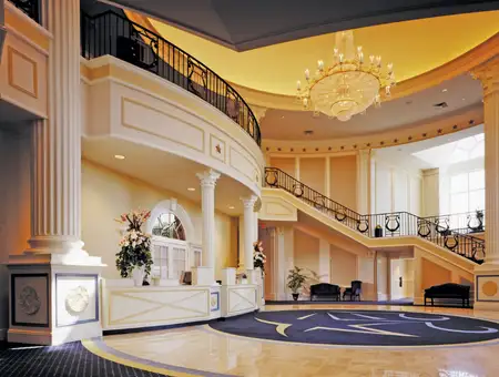 American Music Theatre elegant interior lobby with grand staircase and chandelier in Lancaster PA