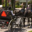 Amish horse and buggy on a Lancaster PA road in Pennsylvania Dutch Country