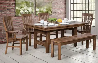 Amish solid wood dining table chairs and bench set in Lancaster County PA furniture store