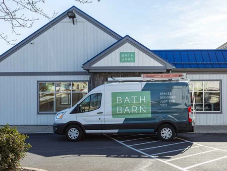Bath Barn branded service van parked outside Lancaster PA bathroom design showroom