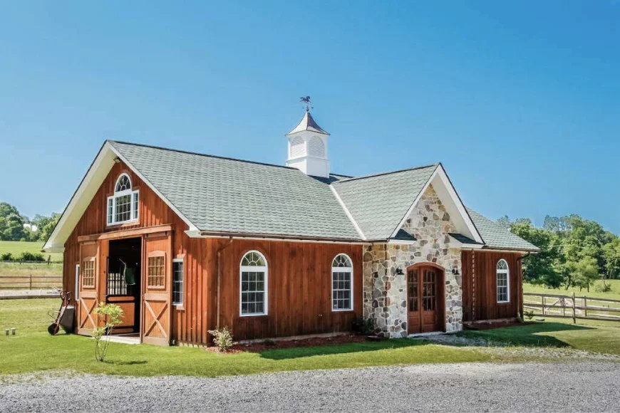 B&E Roofing and Remodeling new shingle roof on wood and stone barn with cupola in Lancaster PA