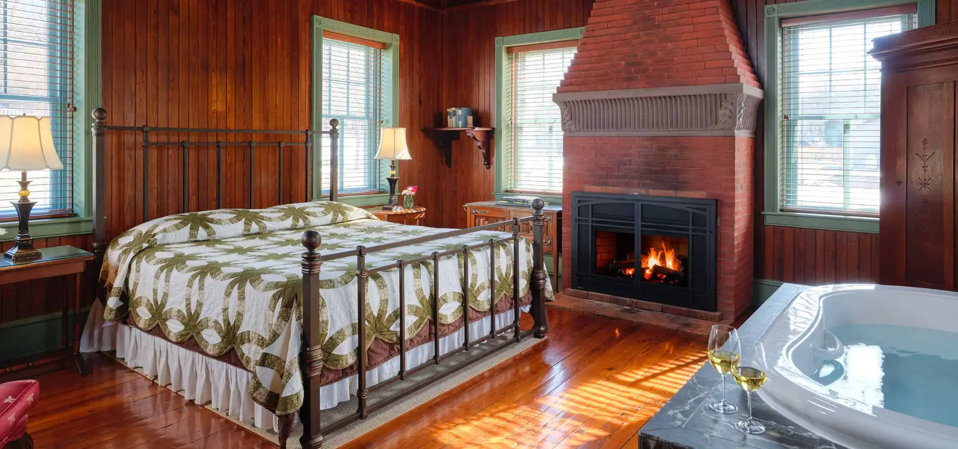 Romantic bed and breakfast suite with fireplace and jetted tub at Speedwell Forge in Lancaster PA