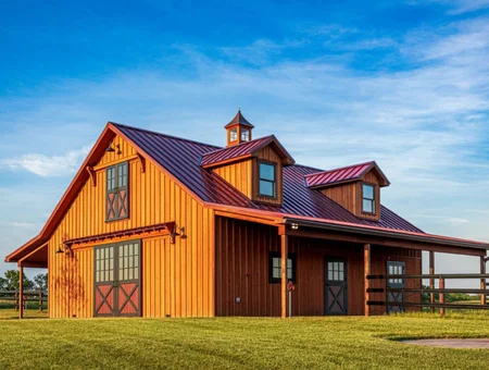 Conowingo Builders wood barn with metal roof cupola and covered lean-to in Lancaster PA
