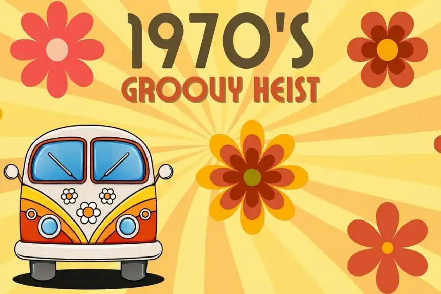 1970s Groovy Heist escape room theme poster at Escape Room Lancaster PA