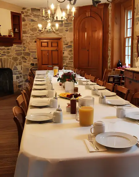 Farm bed and breakfast breakfast dining room at Rocky Acre Farm in Lancaster PA