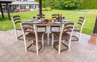 Beaver Dam Furniture outdoor patio dining set on stone terrace - Lancaster PA furniture manufacturer