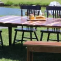 Amish hardwood outdoor dining table and chairs by Georges Furniture in Lancaster County PA