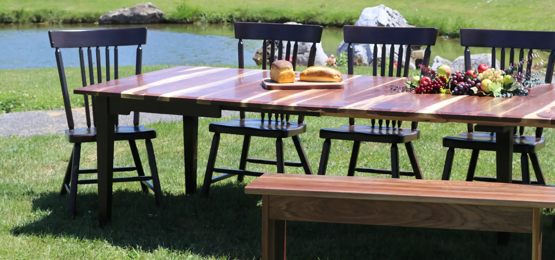 Amish hardwood outdoor dining table and chairs by Georges Furniture in Lancaster County PA