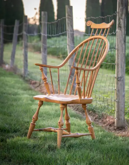 Handcrafted Windsor chair displayed outdoors by Great Windsor Chair in Lancaster County PA