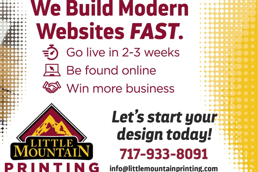 Modern website design services advertisement by Little Mountain Printing in Lancaster PA