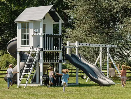 King Swings Overlook playhouse swing set with slide and swings for backyard playgrounds in Lancaster PA