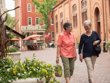 Landis Communities 55+ active senior women walking together in downtown Lancaster PA
