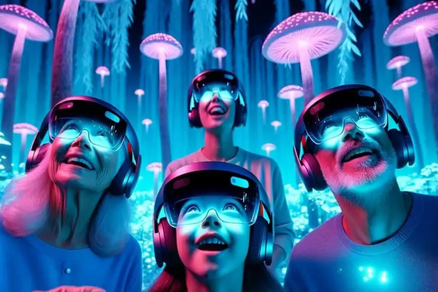 Laserdome family enjoying immersive virtual reality experience with VR headsets in Lancaster PA entertainment center