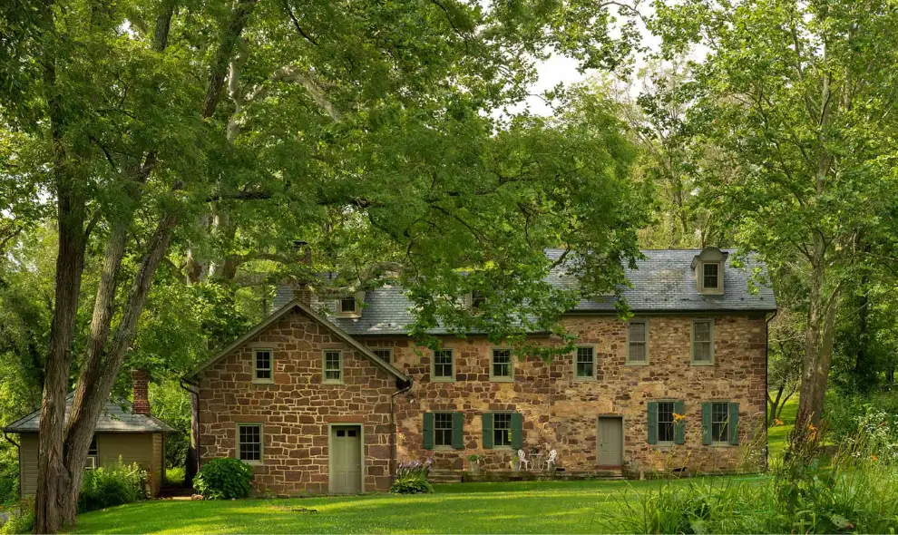 Historic stone farmhouse exterior at Speedwell Forge bed and breakfast in Lancaster PA