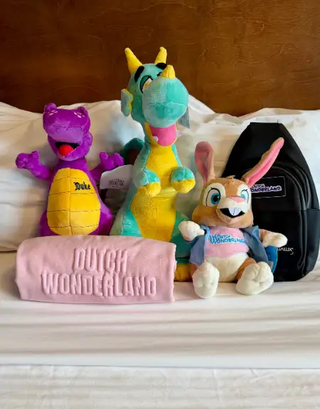 Dutch Wonderland character stuffed animals and souvenirs at family hotel near Lancaster PA