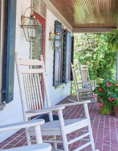 Charming porch with rocking chairs at a bed and breakfast near Sight and Sound Theatre in Lancaster PA